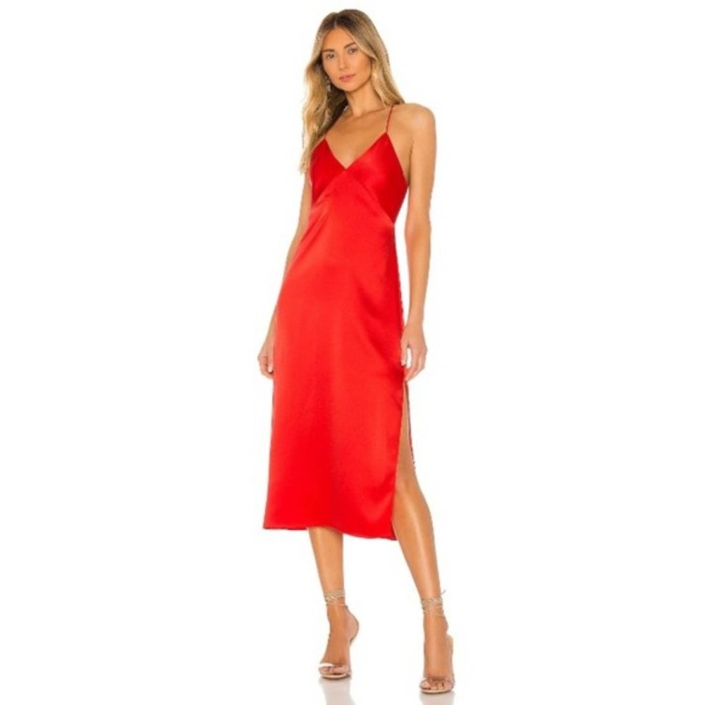 NWOT- ALICE AND OLIVIA LORAINE SLIP DRESS IN BRIGHT POPPY